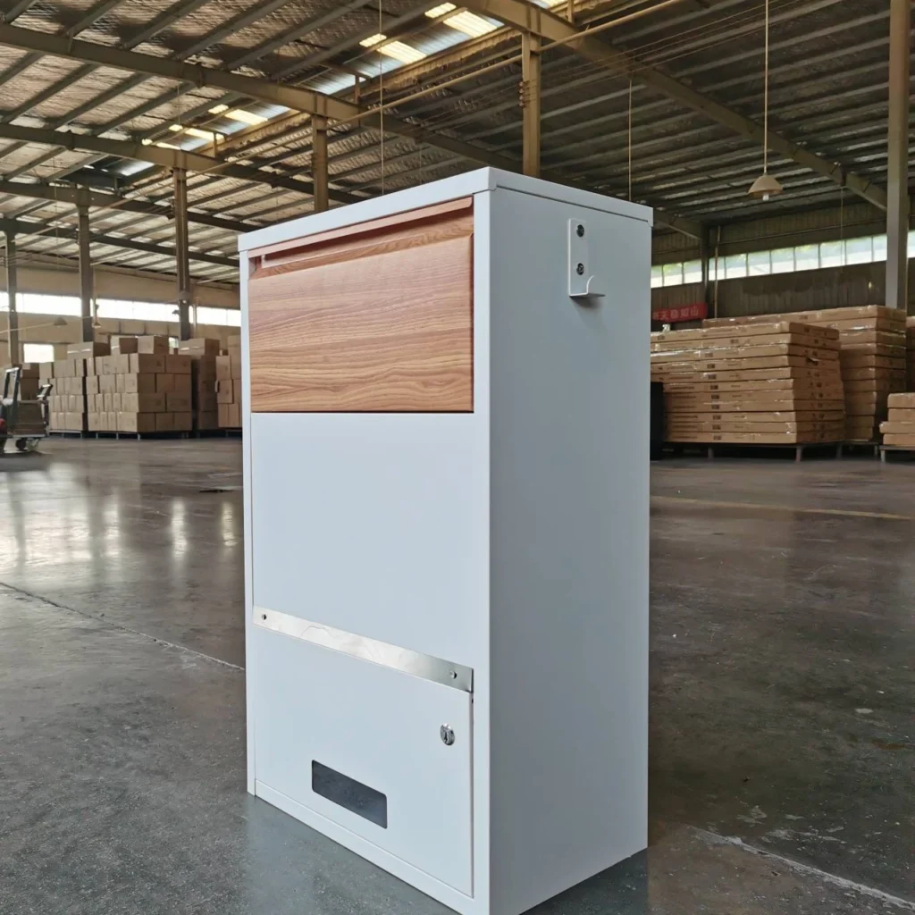 custom secure locking package drop box in white and wood color | lp01