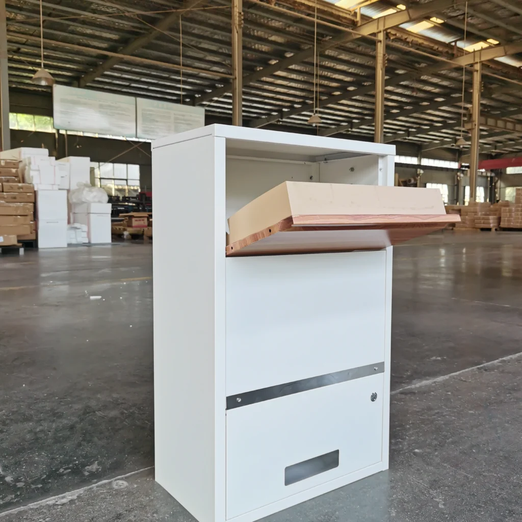 custom secure locking package drop box in white and wood color | lp01