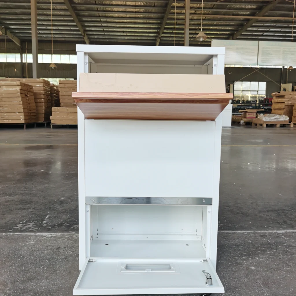 custom secure locking package drop box in white and wood color | lp01